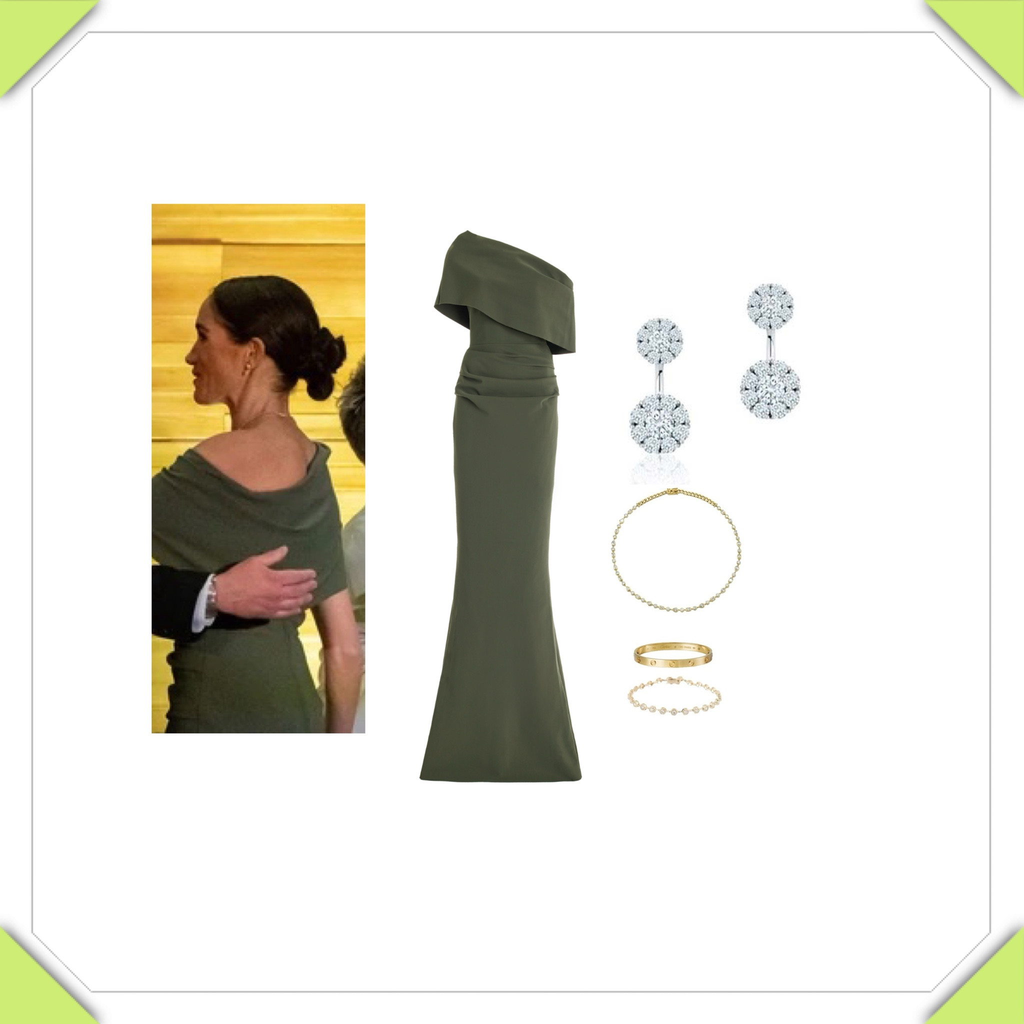 Meghan Markle Greta Constantine dress and Logan Hollowell bezel necklace 