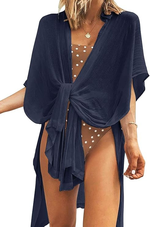 PINKMSTYLE Women's 3/4 Sleeve Kimono Chiffon Loose Cardigan | Amazon (US)