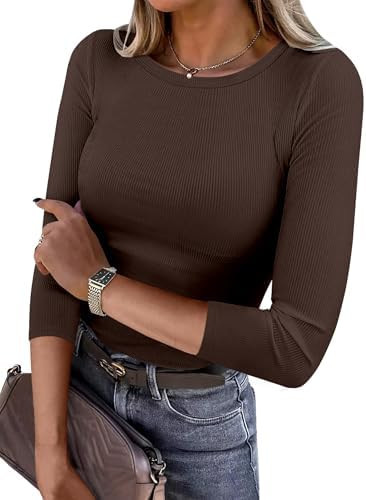 ANRABESS Womens 3/4 Long Sleeve Tops Ribbed Knit Slim Fitted Shirts Basic Tee Fall Outfits 2026 F... | Amazon (US)