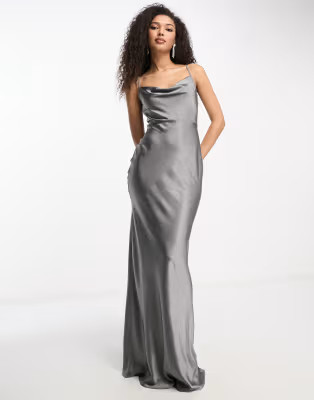 Pretty Lavish Keisha cowl neck satin maxi dress in slate gray | ASOS (Global)