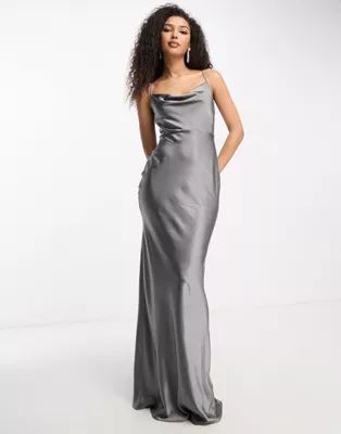 Pretty Lavish Keisha cowl neck satin maxi dress in slate gray | ASOS (Global)
