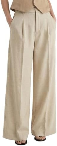 Arach&Cloz Womens Linen Blend Wide Leg All-Season Business Casual Outfits Dress Pants | Amazon (US)