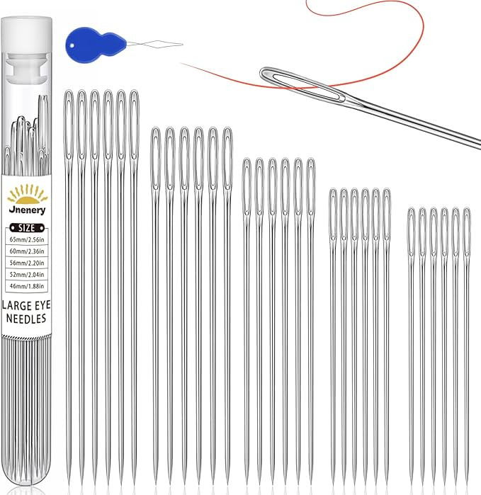 30 PCS Large Eye Sewing Needles, 5 Size Hand Sewing Needles, Leather Embroidery Thread Needle, St... | Amazon (US)