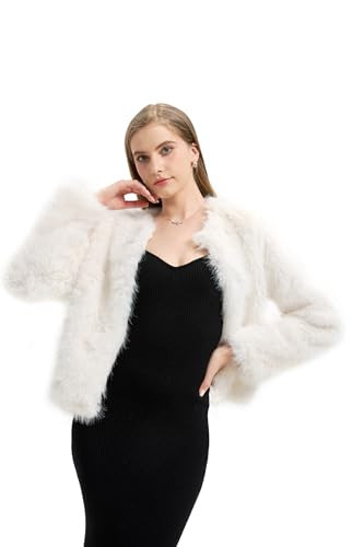 GRAN ORIENTE Faux Fur Coat For Women, Fuzzy Fluffy Winter Warm Cropped Outerwear With Pockets GK174-White-L | Amazon (US)