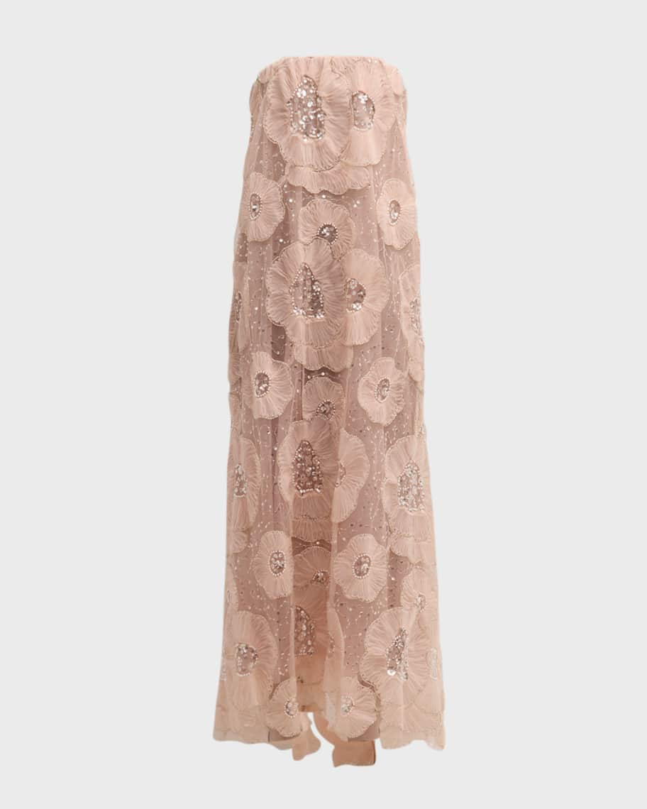 Margot Strapless Beaded Floral Tulle Gown | Neiman Marcus
