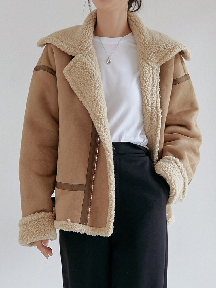 Dazy-Less Teddy Lined Zip Up Coat | SHEIN