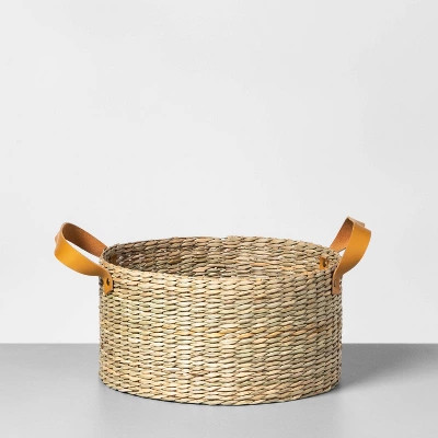 Short Seagrass Basket with Leather Handle - Hearth & Hand™ with Magnolia | Target