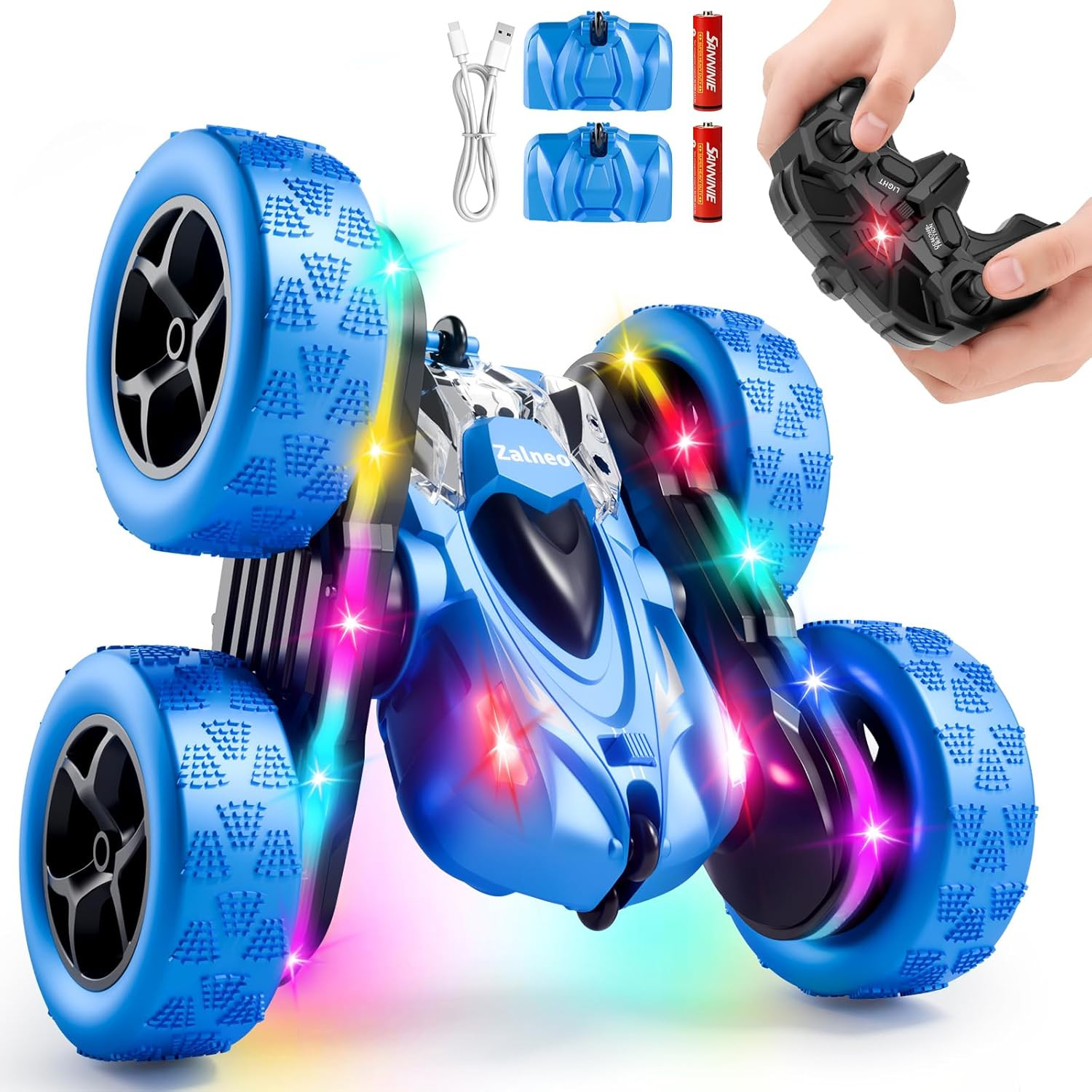 Remote Control Stunt Car 4WD 360° Flip Double‑Sided RC Cars, LED Light Bar, USB‑C Modular Ba... | Amazon (US)