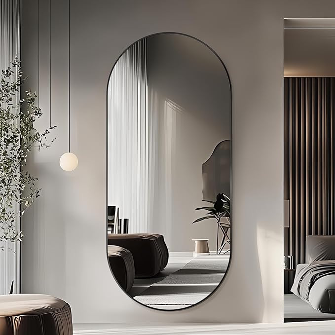 Oval Full Length Mirror, 71"×32" Wall-Mounted Floor Mirror with Metal Frame, Ultra-Clear Explosi... | Amazon (US)