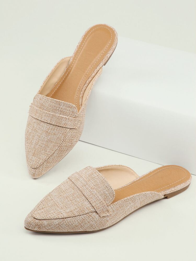 Linen Pointy Toe Open Back Flats | SHEIN