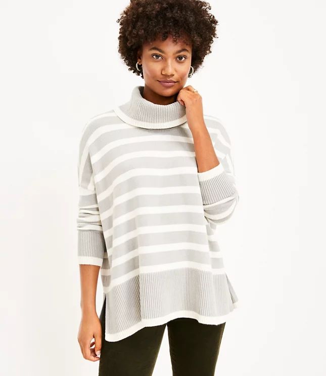 Striped Turtleneck Poncho Sweater | LOFT