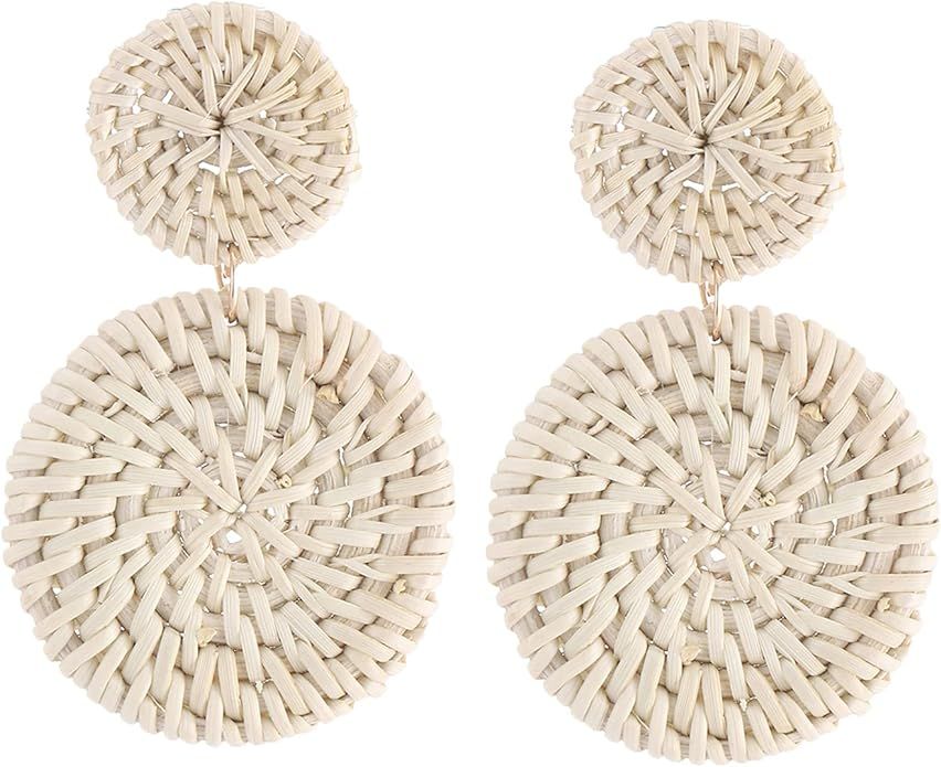 Ladies Handmade Rattan Earrings - Tassel A Type Straw Wicker Earrings Bohemian Geometry Earrings ... | Amazon (US)