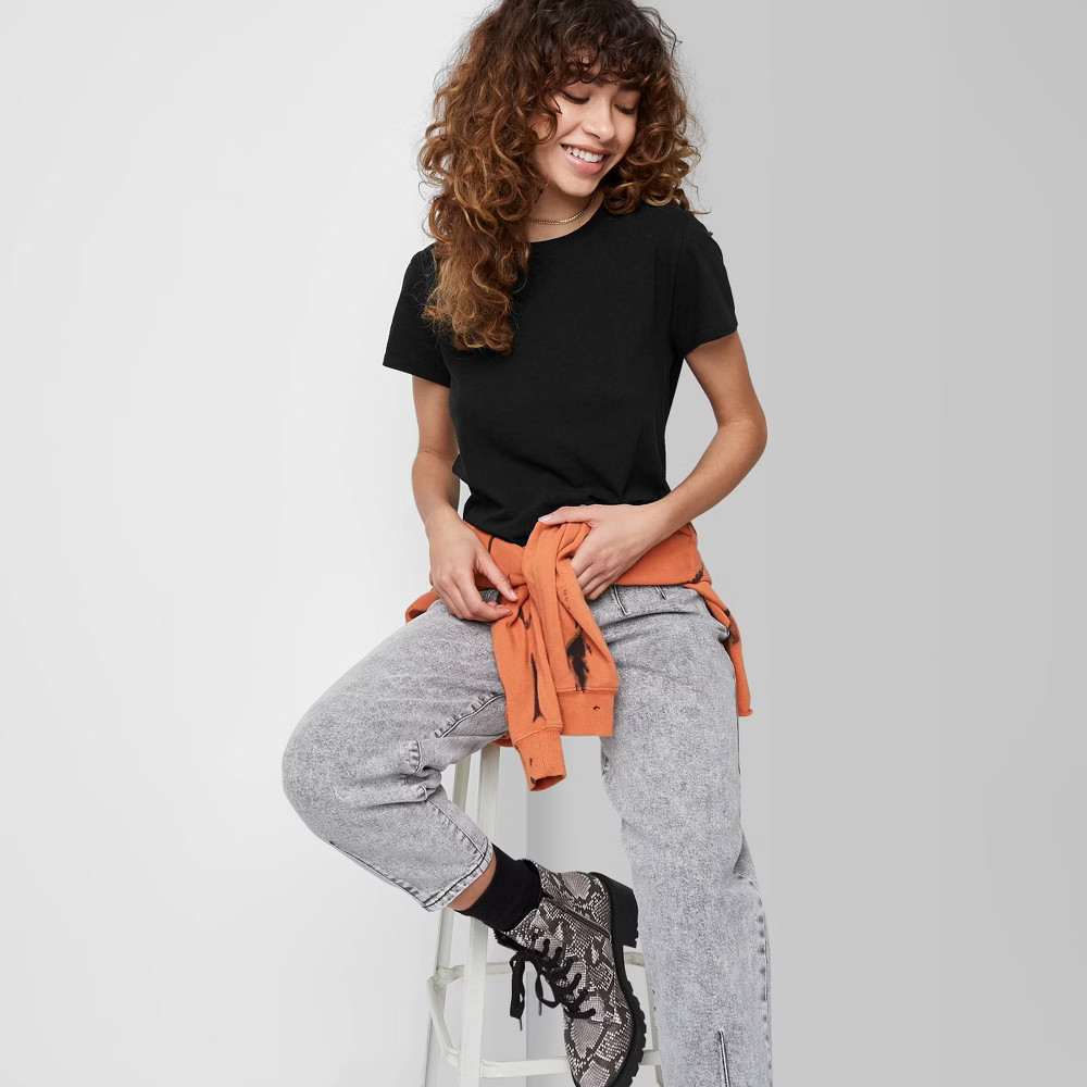 Women's Short Sleeve Shrunken Boxy T-Shirt - Wild Fable Black L | Target