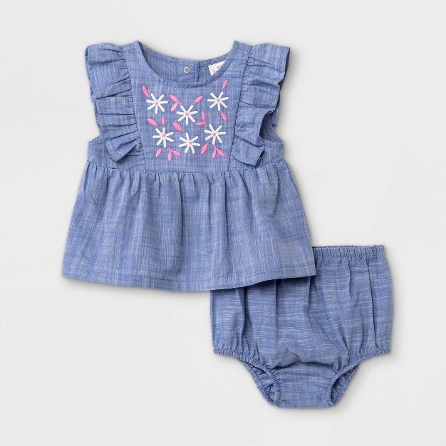 Baby Girls' 2pc Chambray Top & Bottom Set - Cat & Jack™ Light Blue | Target