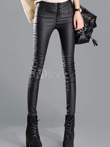 Slim Fit Fleece PU Leather Pants | Milanoo