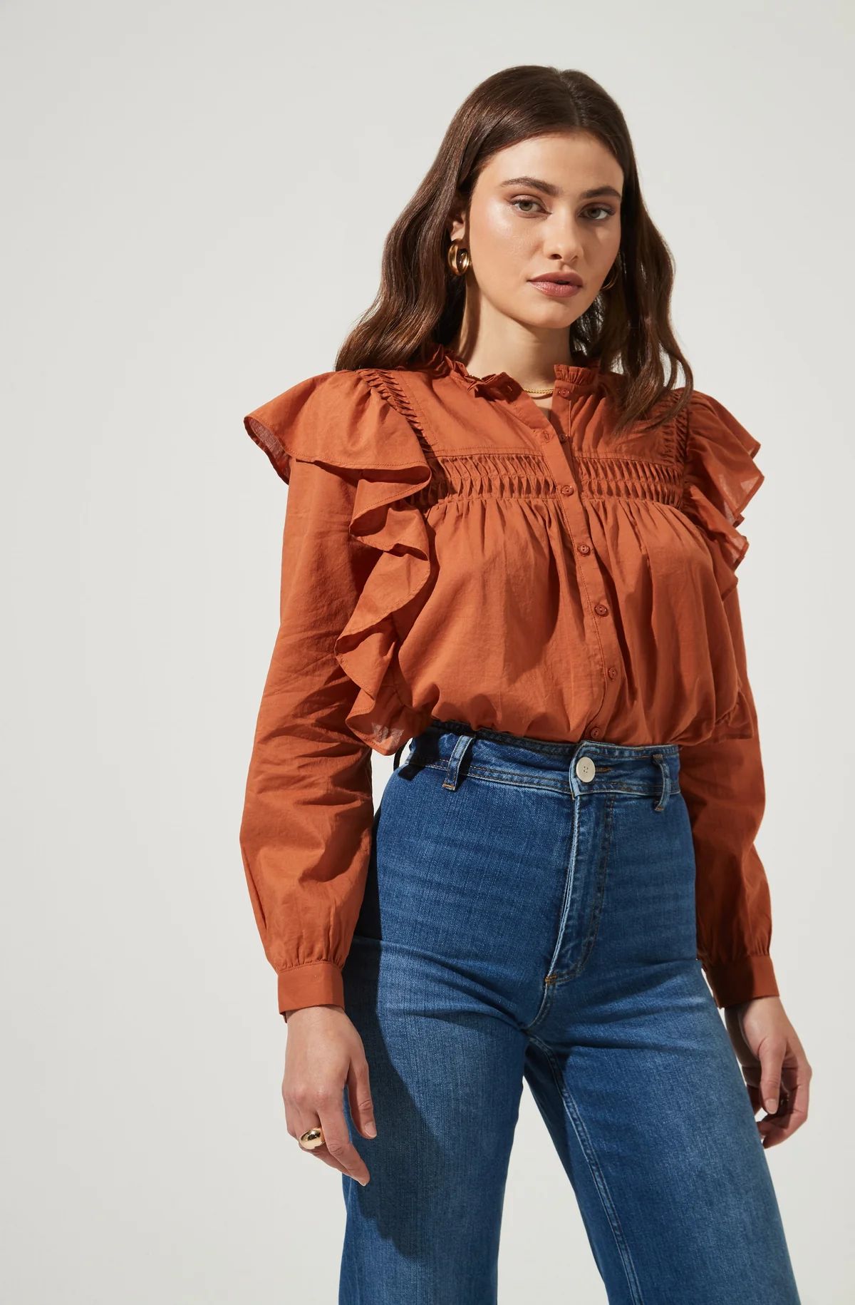 Fawn Ruffle Button Down Top | ASTR The Label (US)