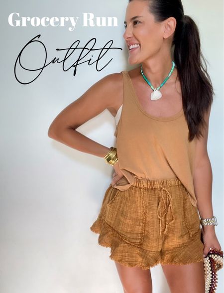 Todays casual outfit 
Linen
Tank top
Neutral tone outfit 
Monochromatic 
Ruffle shorts
Easy outfit 
Beach outfit 
Swimsuit 
Coverup
Vacation outfit 

#LTKstyletip #LTKSeasonal #LTKunder100