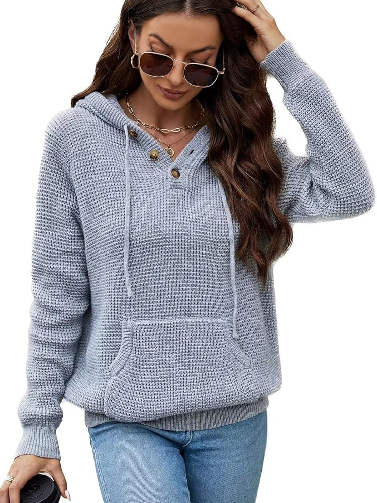 CiCiBird Women Fall Hoodies Sweater Knit V Neck Tops Oversized Fashion Pullover Casual Long Sleev... | Amazon (US)