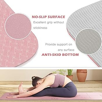 Yoga Mat Non Slip, Pilates Fitness Mats with Alignment Marks, Eco Friendly, Anti-Tear 1/4" Thick ... | Amazon (US)