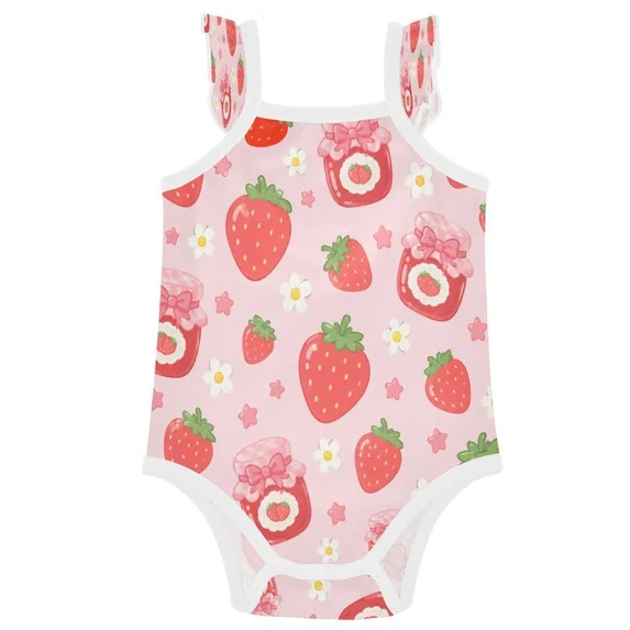 TTYFWHD Infant Toddler Baby Girl Romper Seamless Strawberry Jam Pattern Ruffle Sleeveless Cotton ... | Walmart (US)