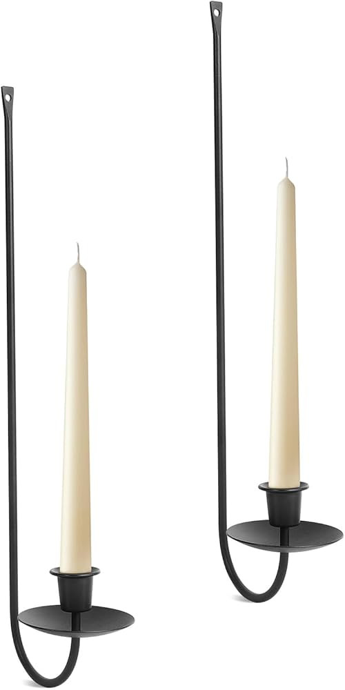 Wall Candle Holder Set of 2, Stylish Black Metal Wall Mount Candle Sconces, Modern Wall Decoratio... | Amazon (US)