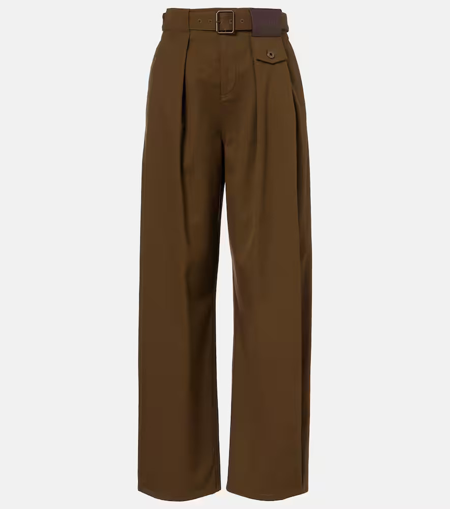 Loewe Belted pleated high-rise cotton and silk wide-leg pants | Mytheresa (US/CA)