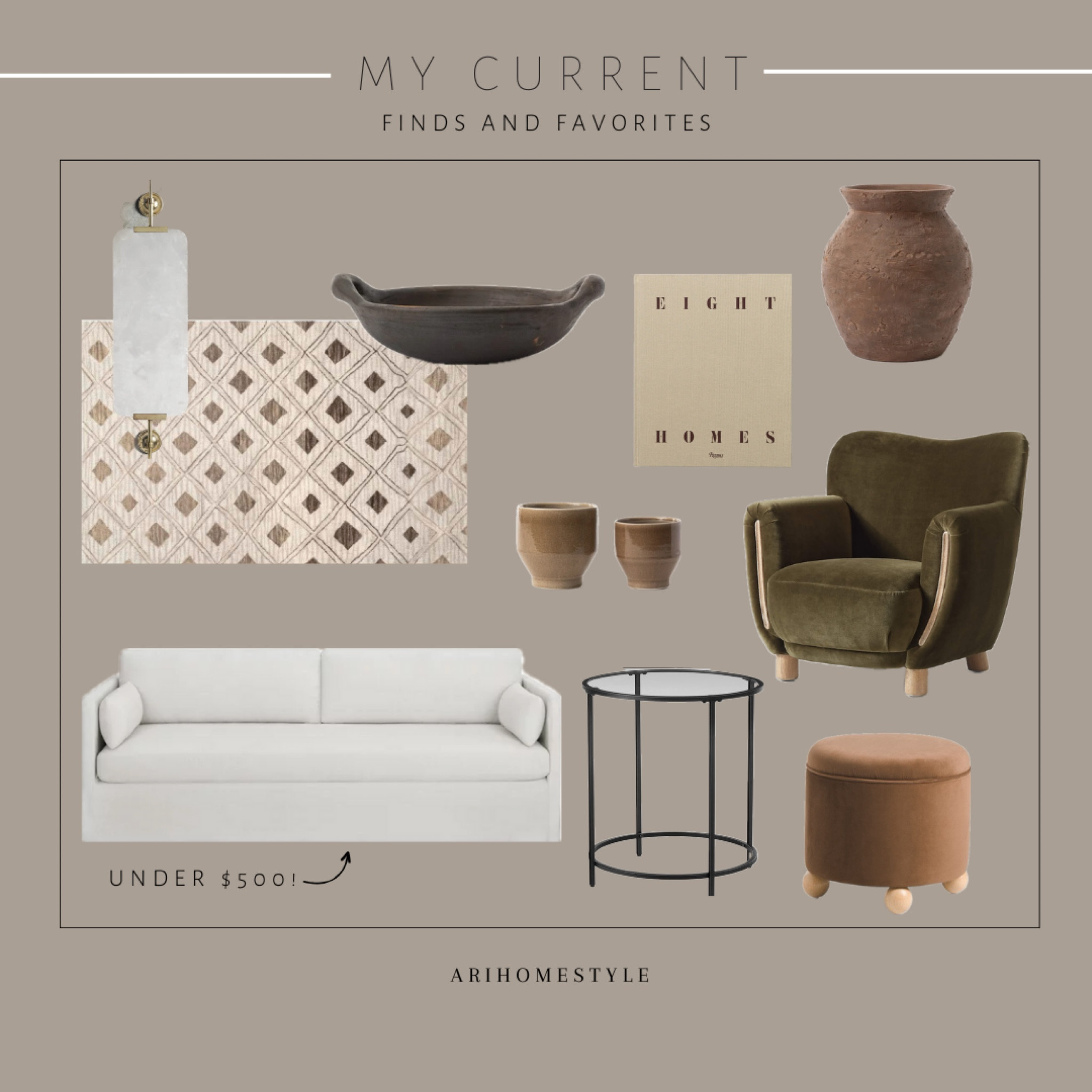 What I’m currently loving. Home decor + furniture finds.
McGee & co., Amazon, ottoman, accent chair, Arvin Olano x rugs USA, checked, coffee table book, Walmart, linen sofa, glass side table, vase, mirror

#LTKhome