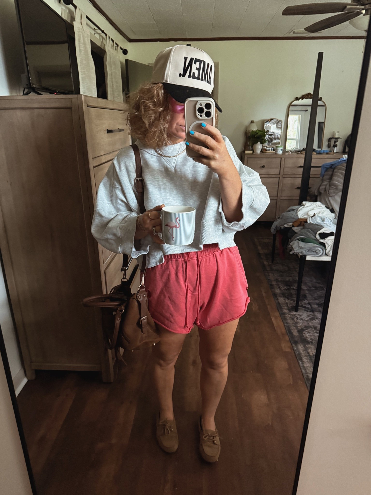 Medium shorts
Large shirt (sized up for length)

#LTKootd #LTKOver40 #LTKgrwm
