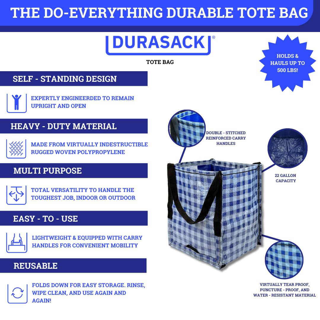 DURASACK Heavy Duty Storage Tote Bag 22-Gallon Rugged Woven Polypropylene Moving Bag, Reusable Se... | Amazon (US)
