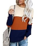 LAISHEN Women's Casual Loose Long Sleeve Crew Neck Color Block Knit Pullover Sweater Jumper Tops(Col | Amazon (US)