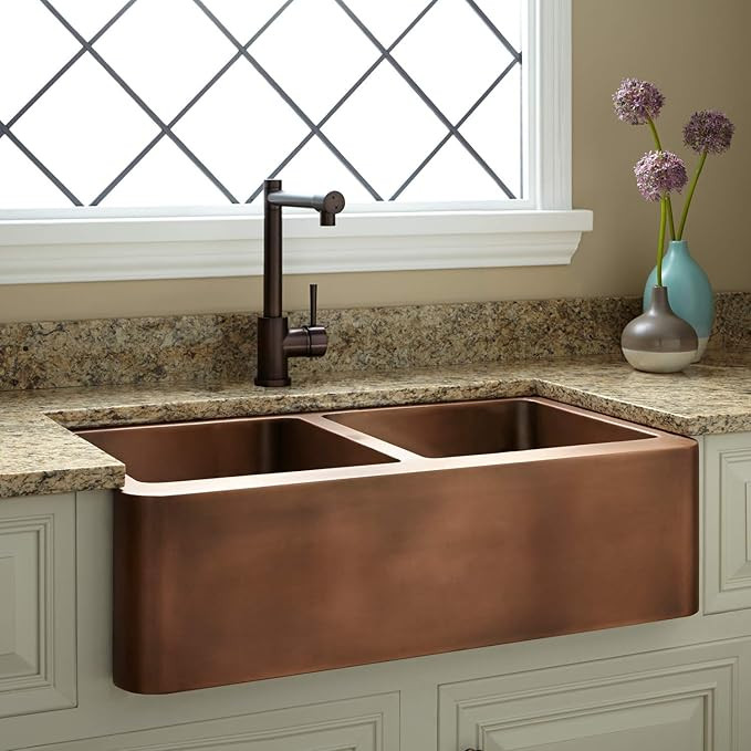 Signature Hardware 353274 Aberdeen 35" Farmhouse 50/50 Double Basin Copper Kitchen Sink | Amazon (US)