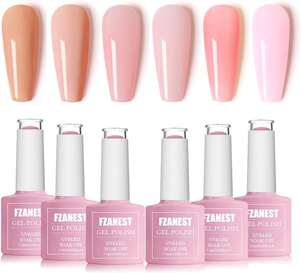 FZANEST Nail Polish Nude Set,Sheer Natural Milky Pink Collection 6 Colors Gel Polish Soak Off LED... | Amazon (US)