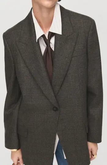 MANGO Houndstooth One-Button Wool Blend Blazer in Brown at Nordstrom Rack, Size Medium | Nordstrom Rack