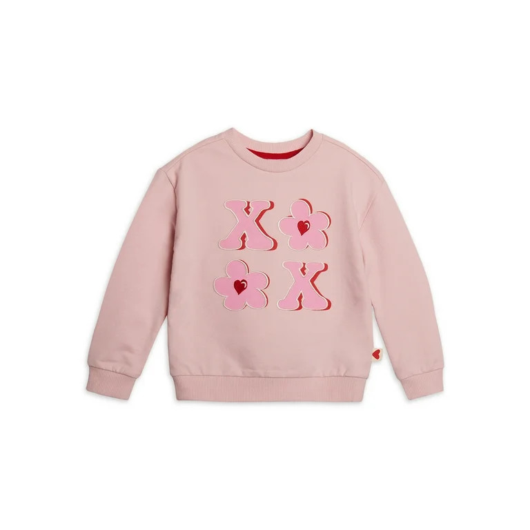 Wonder Nation Toddler Girls Valentines Day Crewneck Sweatshirt with Long Sleeves, Sizes 2T-5T | Walmart (US)