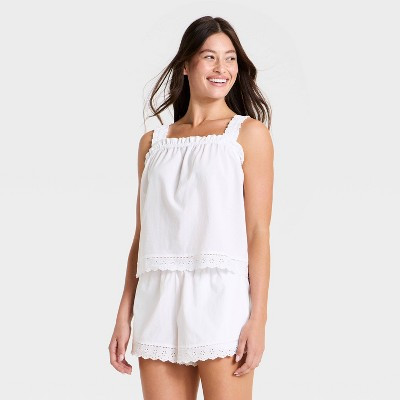 Women's Cotton Blend Eyelet Tank Top and Shorts Pajama Set - Auden™ White XL | Target
