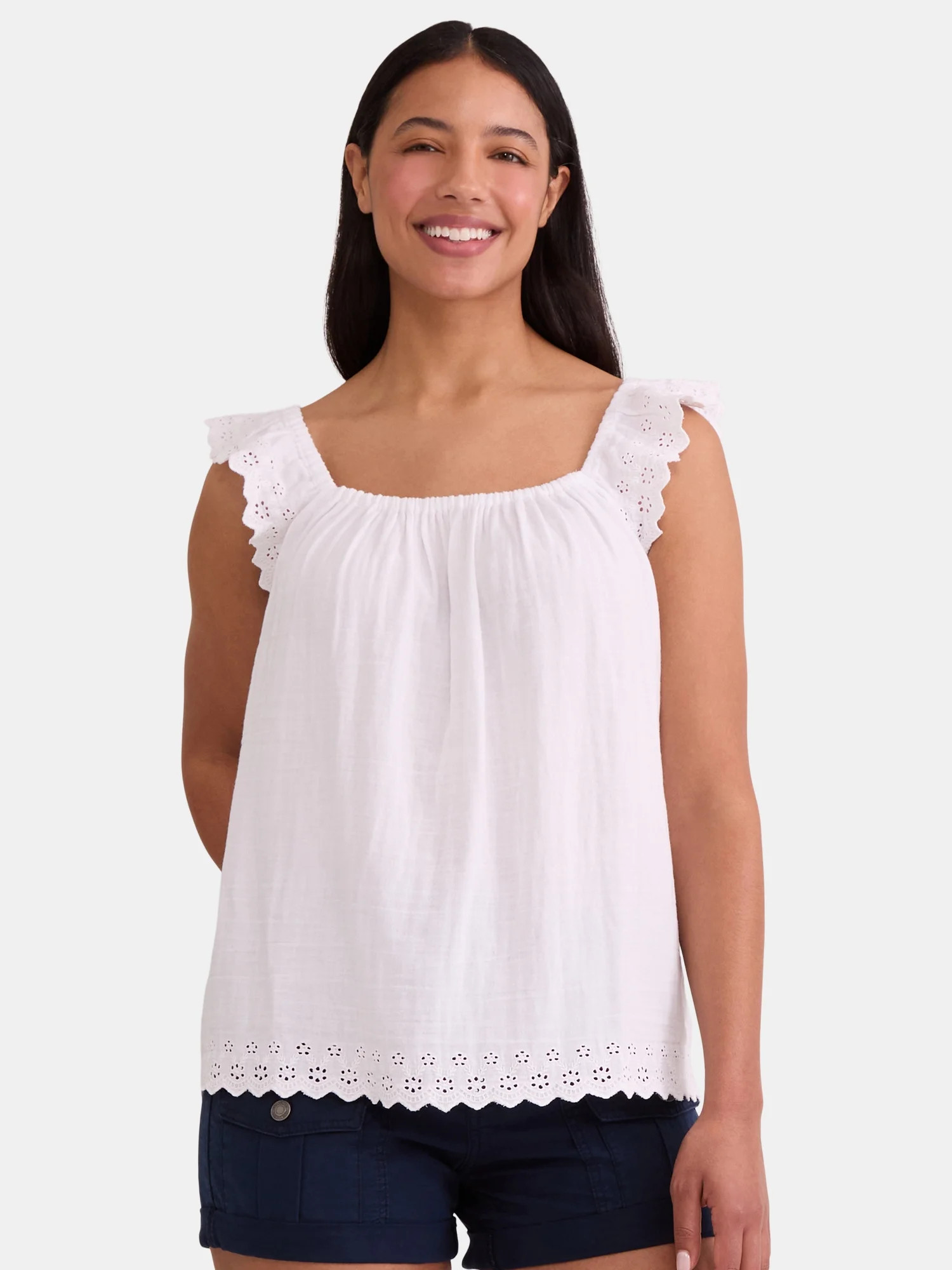 Time and Tru Women's Double Cloth Tank Top with Flutter Sleeves, Sizes XS-XXXL | Walmart (US)