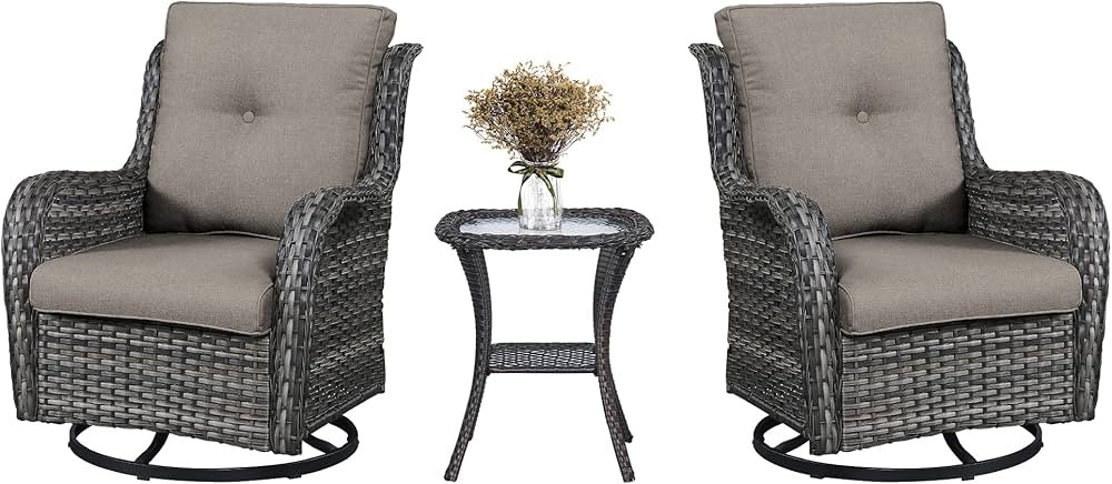 Belord Swivel Rocking Patio Chairs - 3 Pieces Patio Wicker Furniture Sets, Outdoor Wicker Swivel ... | Amazon (US)