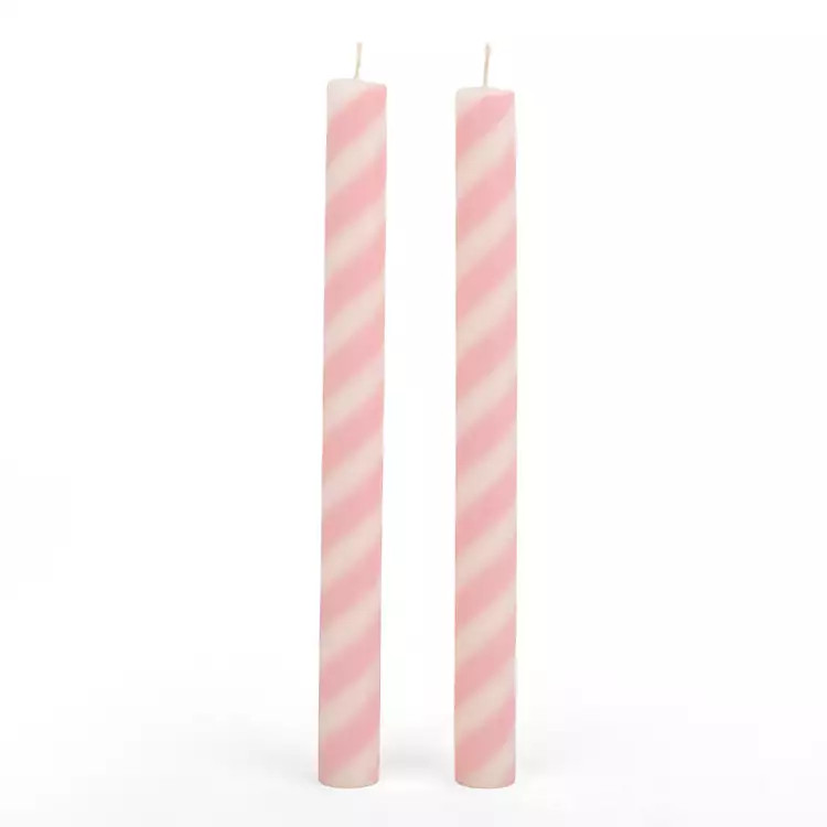 New! Pink Stripe Taper Candles, Set of 2 | Kirklands