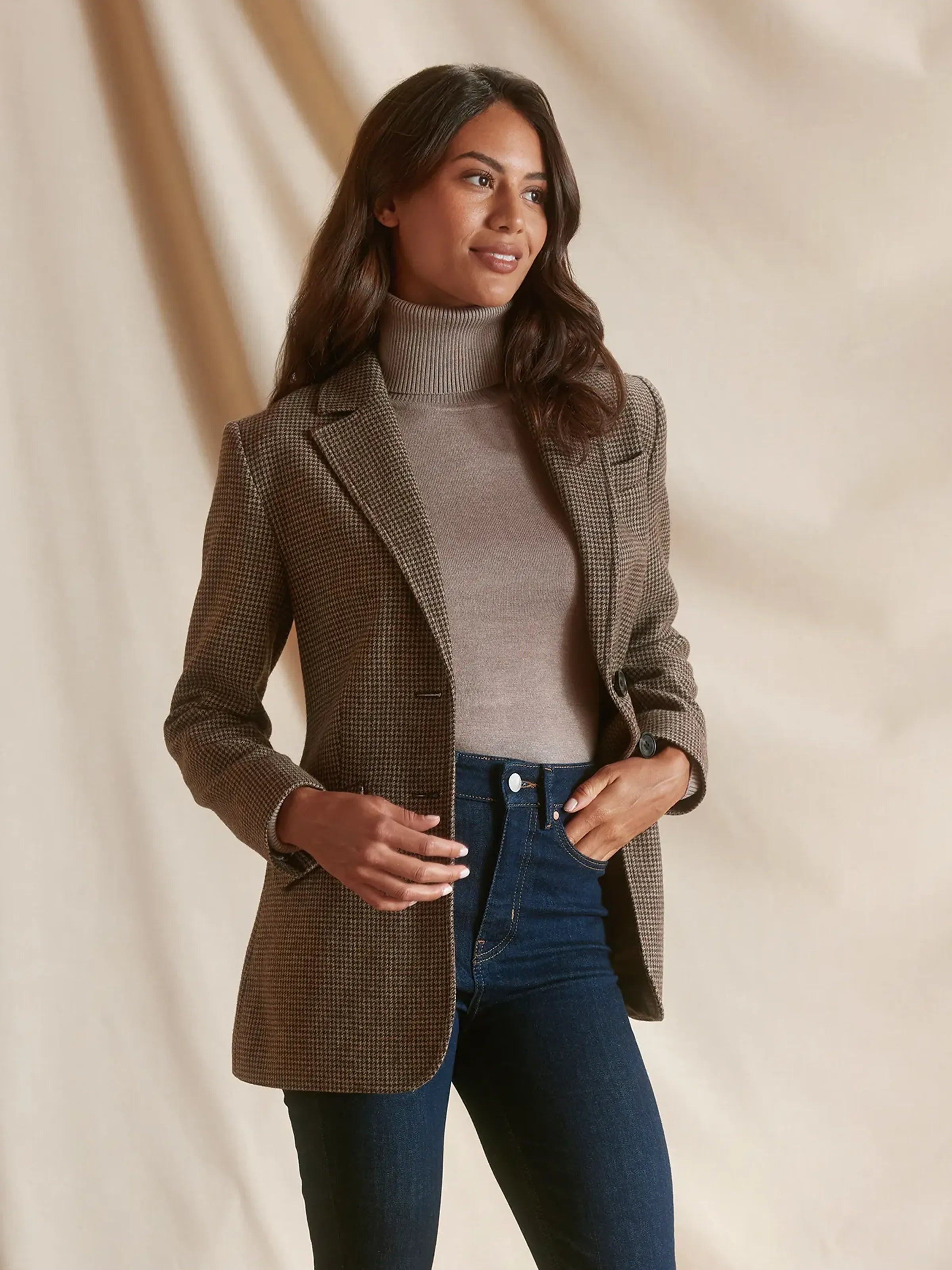 Hazel - Women's Blazer - Mini Houndstooth Brown Wool | Fairfax & Favor | Fairfax & Favor (UK)