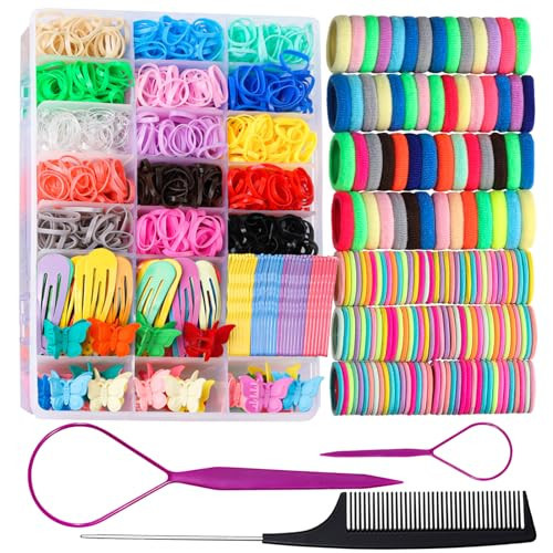 Teenitor Elastic Hair Ties, Hair Accessories for Girls, Colorful Baby Elastic Hair Bands Set Rubber Bands for Hair with Hair Clips | Amazon (US)