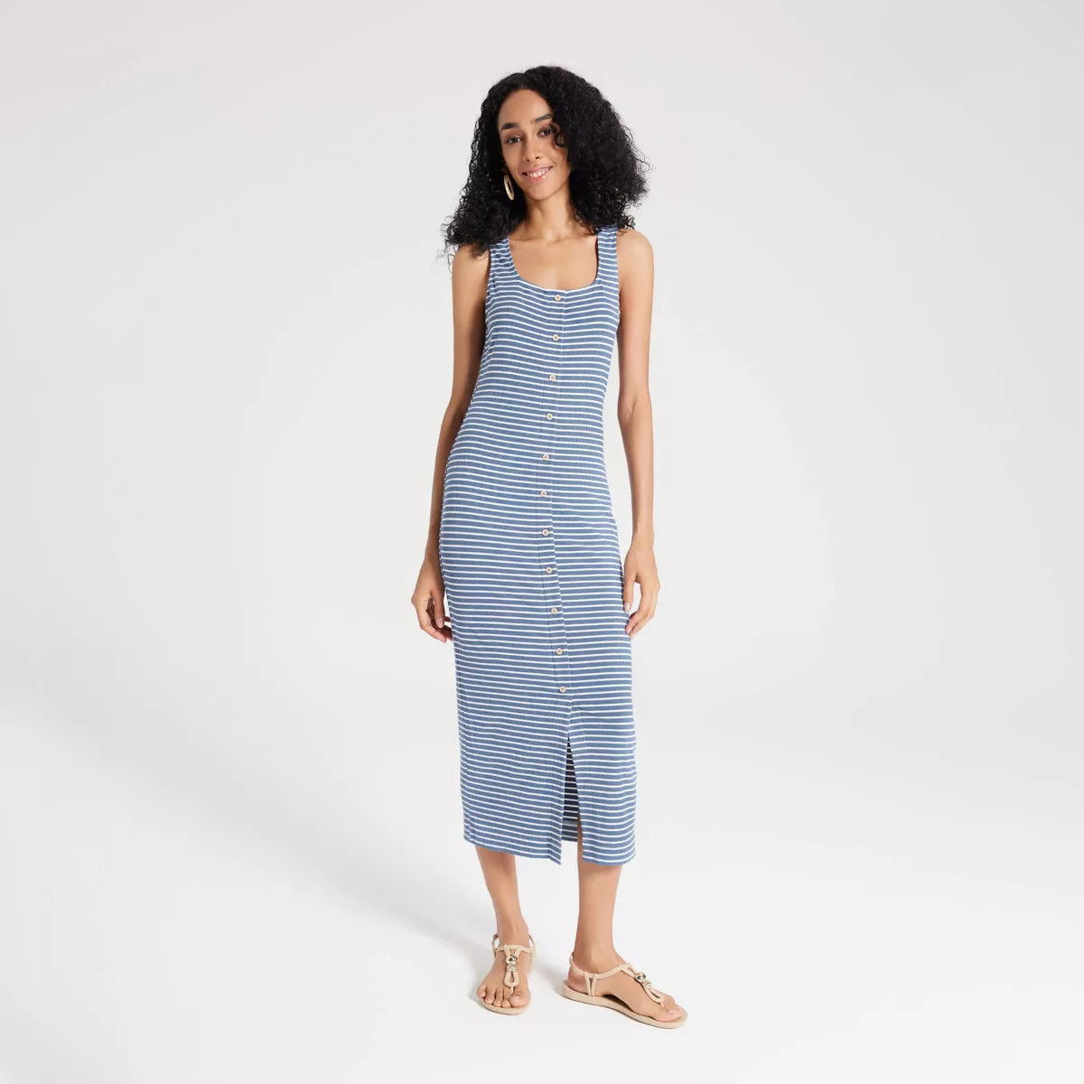 Women's Button-Down Midi Sundress - Universal Thread™ Blue/White Striped M | Target