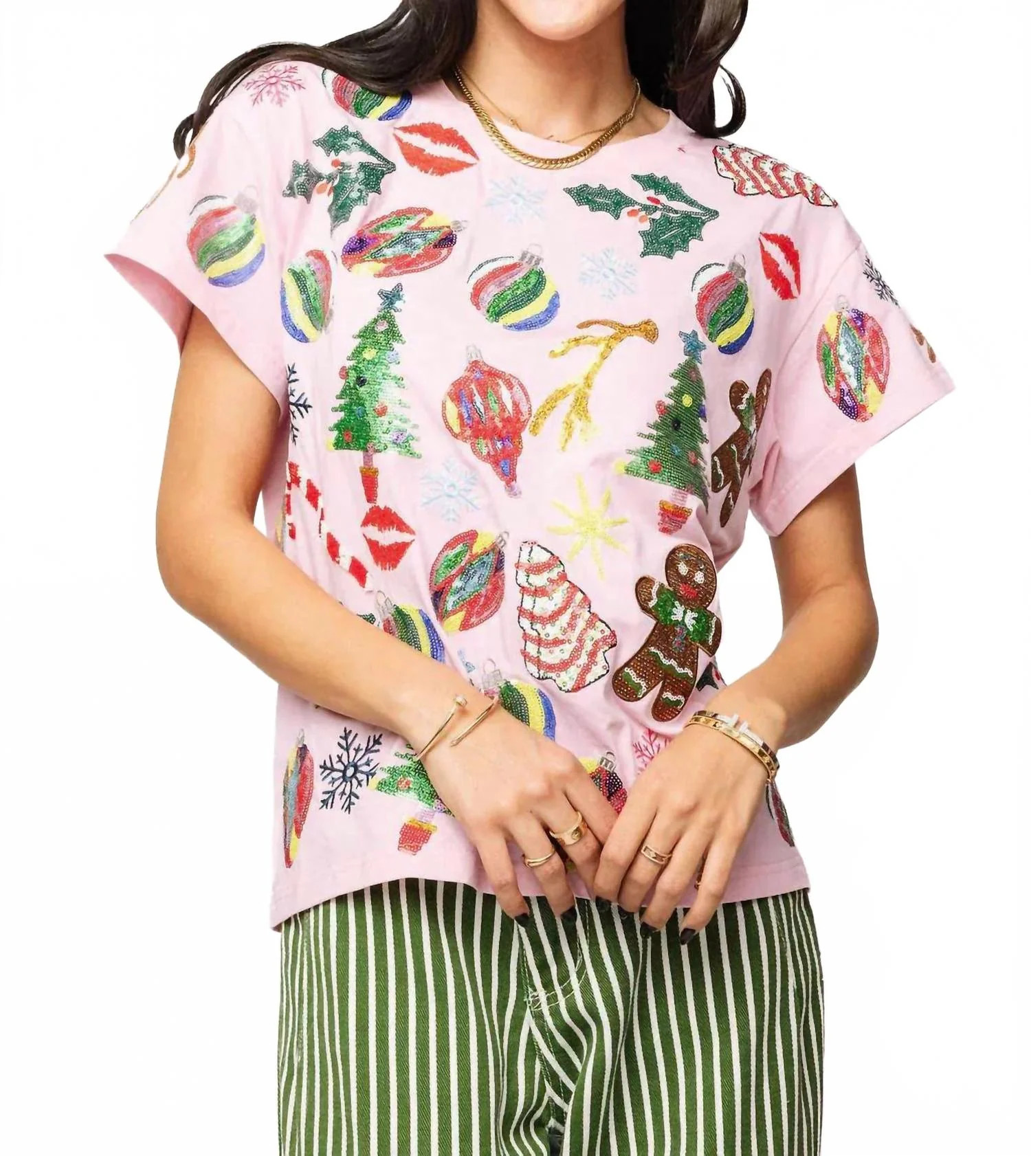 Women's Christmas Icons Top In Light Pink | Shop Simon