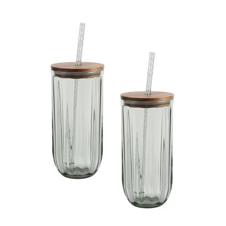 Better Homes & Gardens 2-Piece Green Ribbed Tritan Sipper Tumbler Set with Acacia Wood Lids and Straws | Walmart (US)