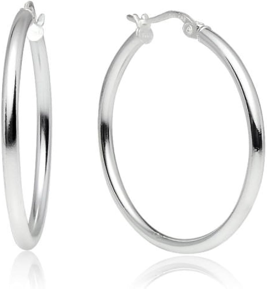 925 Sterling Silver Hoop Earrings for Women, Round-tube Design, Shiny Polish Finish with Click-To... | Amazon (US)
