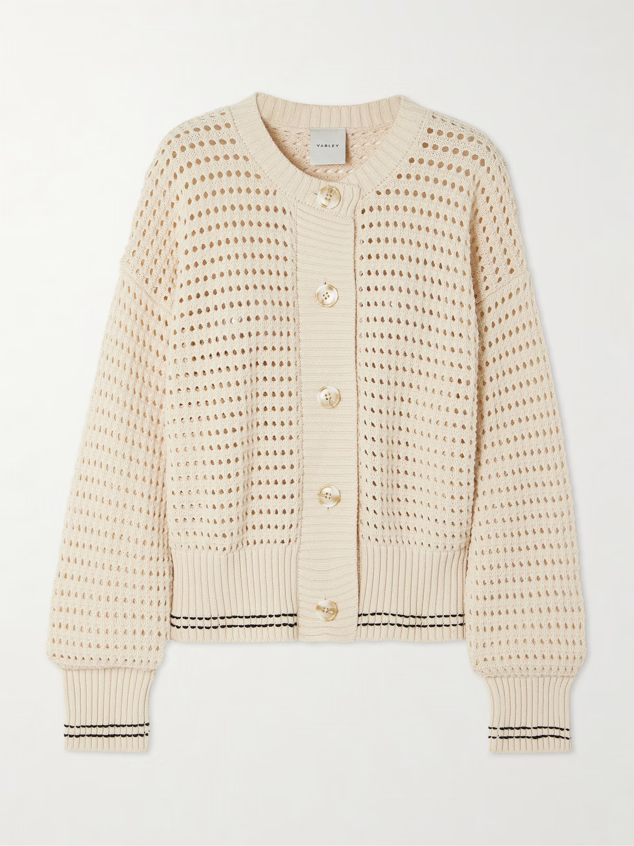 Varley - Kris Striped Open-knit Cotton Cardigan - Neutrals | NET-A-PORTER (US)