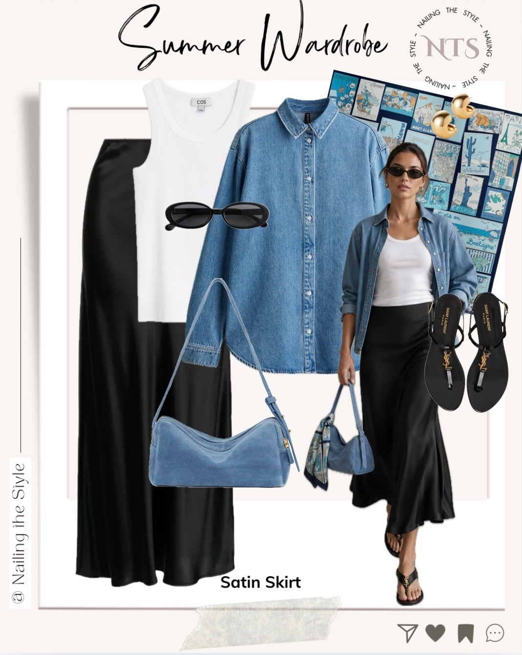 The ultimate formula for making a formal satin maxi feel totally laid-back. Throwing an unbuttoned denim shirt over a classic white tank instantly relaxes the black satin skirt 🖤

#LTKsummer #LTKstyletip