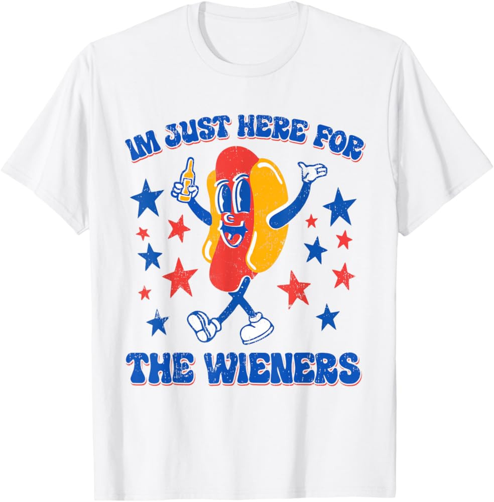 I'm Just Here For The Wieners Funny 4th of July Hot-Dog T-Shirt | Amazon (US)