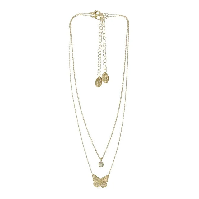 Time and Tru Women's Gold Tone Butterfly and Pendant Necklace Set, 2 Pieces | Walmart (US)