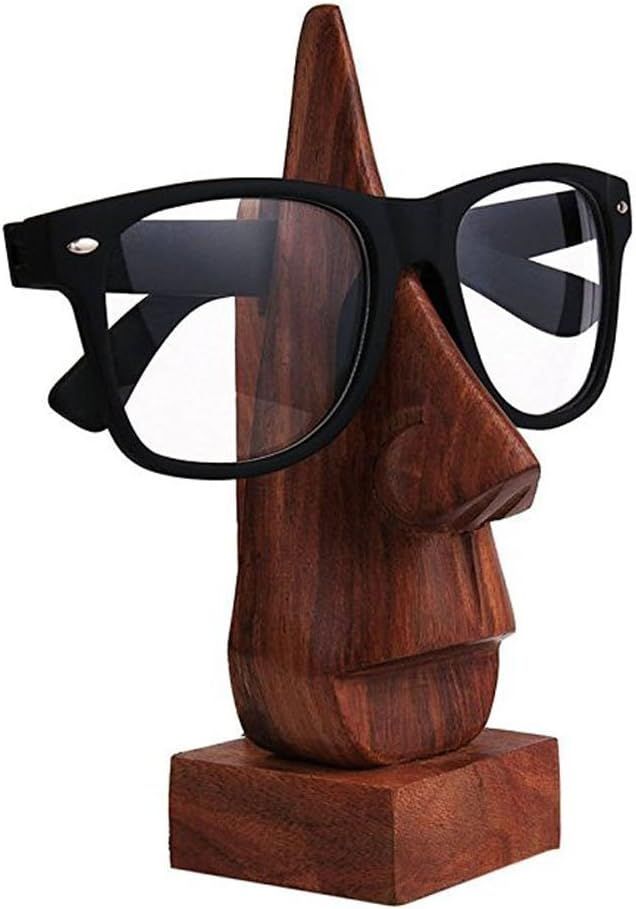 IndiaBigShop Classic Hand Carved Rosewood Nose-Shaped Eyeglass Spectacle/Eyewear Holder (Brown) | Amazon (US)