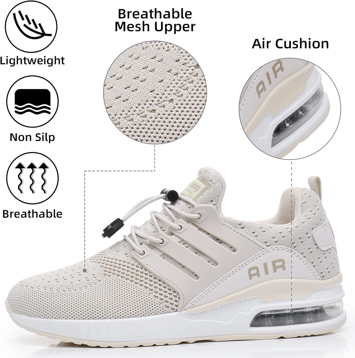 BOGOVER Women's Running Shoes Breathable Air Cushion Sneakers Elastic No Tie Shoe Laces | Amazon (US)